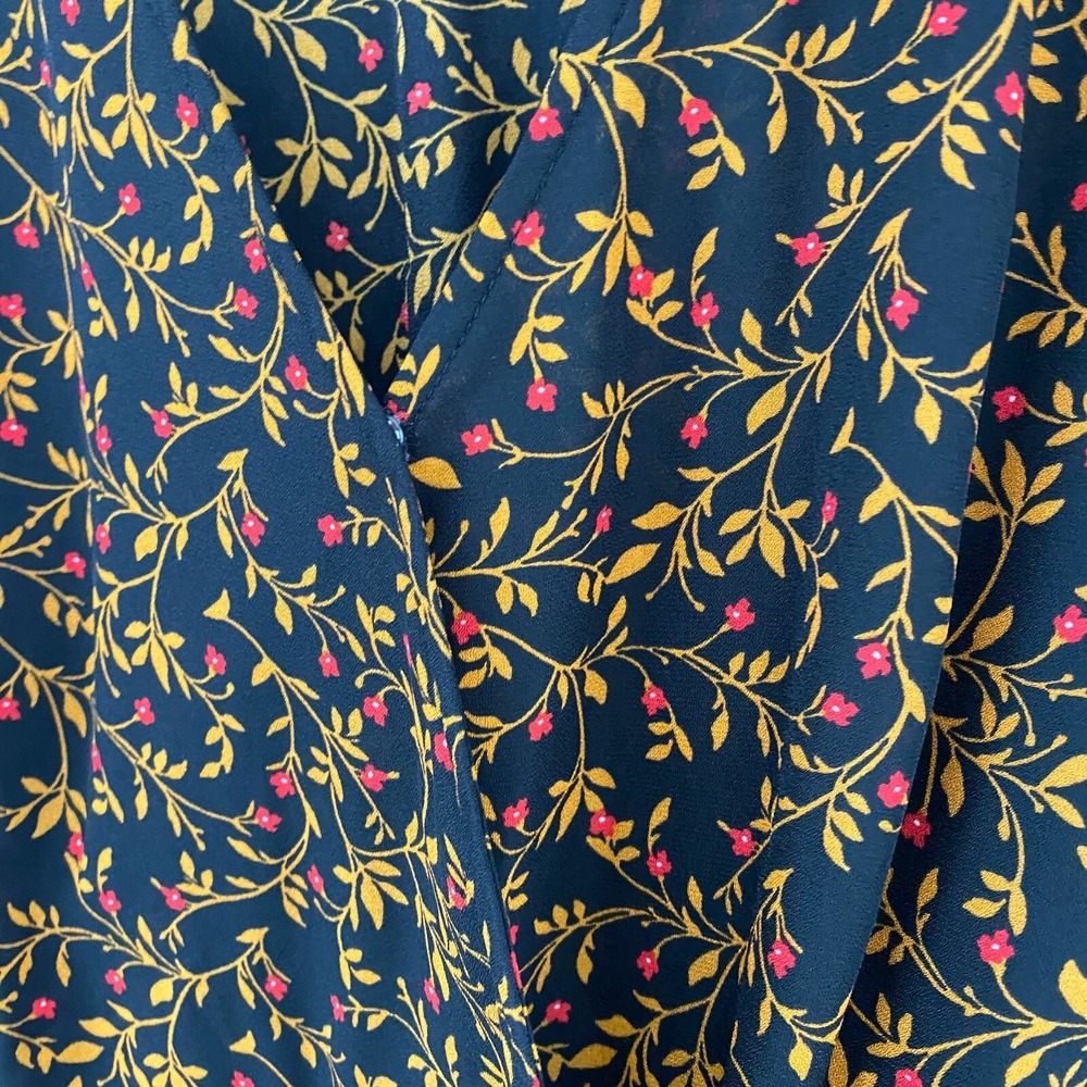 Old Navy Dress Size L Black Floral Wrap V-Neck Prairie Cottagecore Boho Peasant - Picture 5 of 11